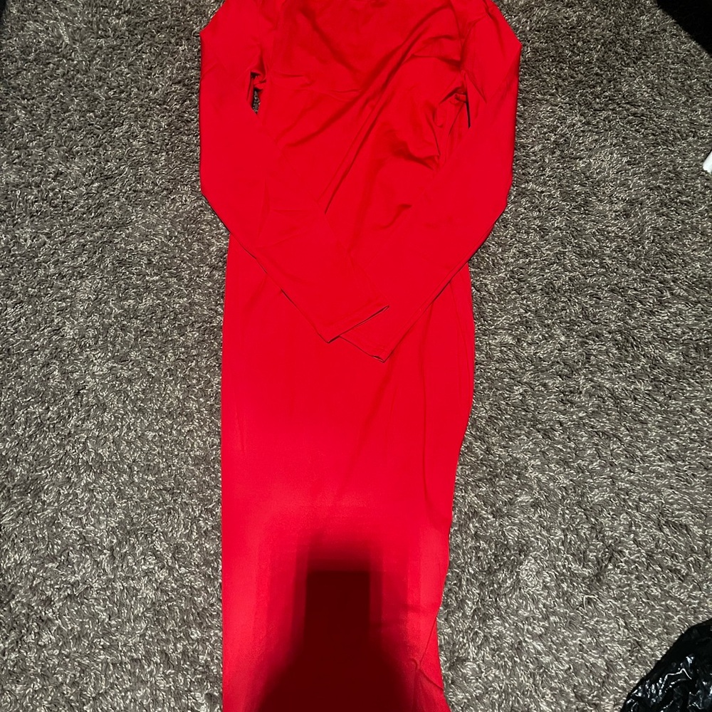 Red silk dress